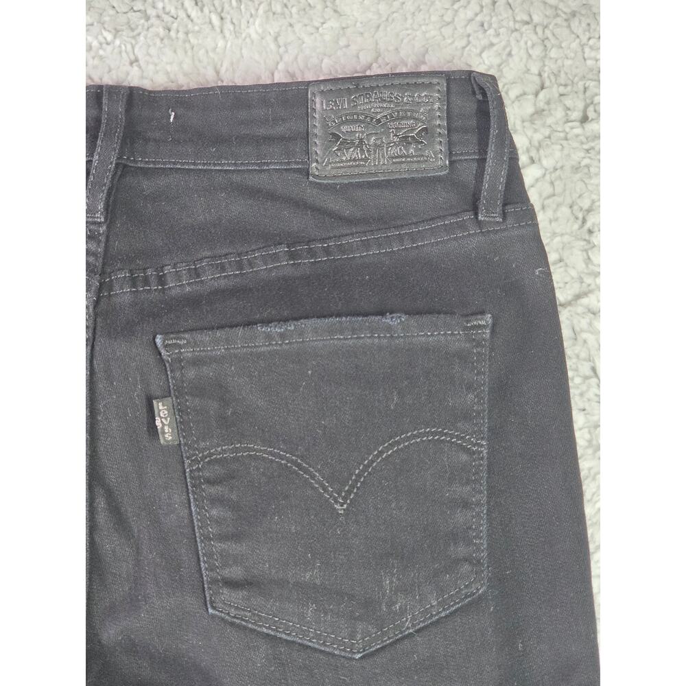 Levis 721 High Rise Skinny Jeans Womens 27 Black Distressed Ripped Raw Hem Denim - Picture 10 of 13